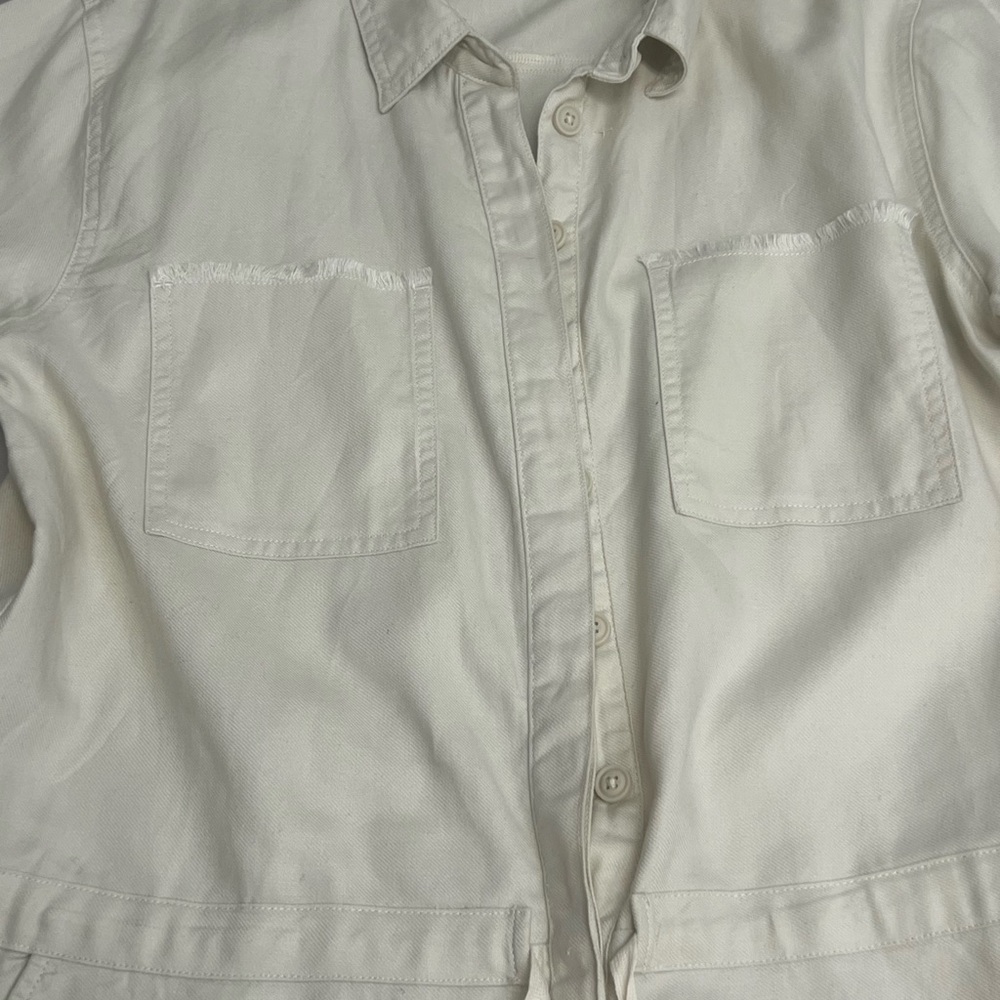 Aerie Utility Romper Sz L Cream Long Sleeve Button Front Drawstring Cotton Twill - Picture 3 of 10